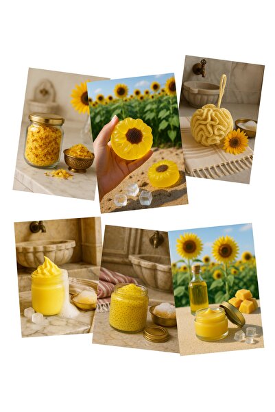 Günebakan حديقة عباد الشمس - طقم حمام مكون من 6 قطع (ليفة بومبون، مقشر، صابون...