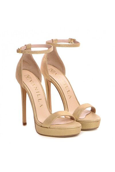 Vanilla Days Sandale aurii din piele texturată cu toc înalt și toc stiletto s...
