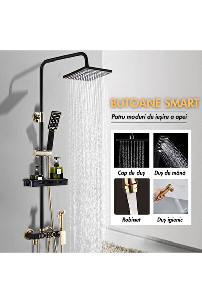 narvara Complete shower column, brass body, 4 flow modes, rain head, handheld, adjustable height