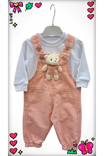 Avşar Baby Ayıcık Figürlü 9-24 Ay ikili Kot Salopet Tulum Takım