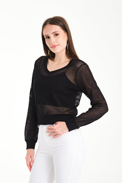 BY PAPI V-Neck Honeycomb Mesh Blouse