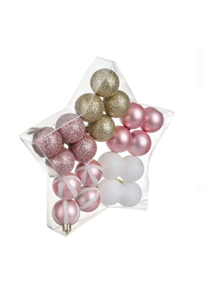 Lunix Set globuri de Craciun roz‑albe‑şampanie Ø4 cm – 20 buc