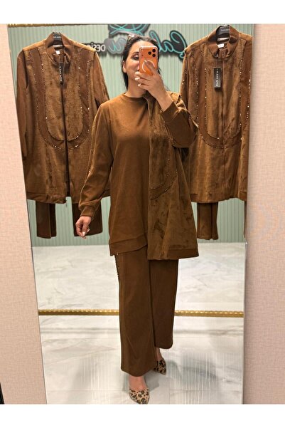 PUREVA Modal Angora Fur Tunic Vest Pants Set