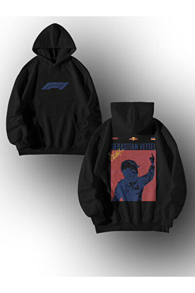 GlowUP هوديي للنساء والرجال باللون الأسود F1 Sebastian Vettel مطبوع قصة فضفاض...