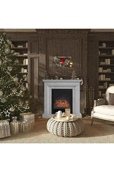 DLC 1600W Retro Desenli Gri Uzaktan Kumandalı Gerçek Alev Efektli Dekoratif Şömine