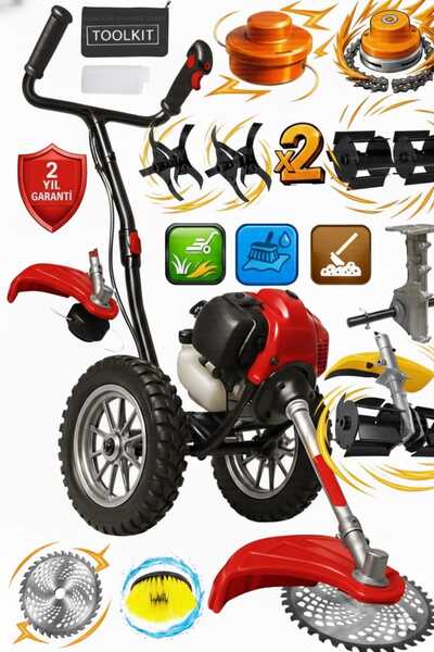 Graizer K 5200 Tekerlekli Benzinli Motorlu Ot Çalı Tırpanı Çim Biçme Makinesi Çift Çapa + Hali Yikama Aparat