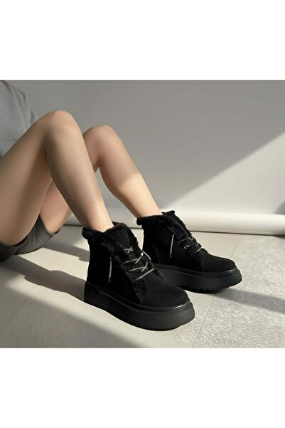 Modanizm Lesvyn Black Wedge Heeled Boots