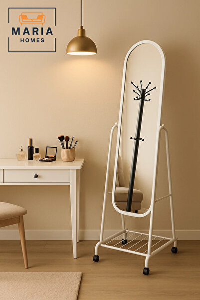 MARIA HOMES White Full Length Standing Mirror with Metal Frame Floor Dressing Mirror for Bedroom Vanity Decor