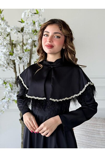 Aljouri Elegant Cape Dress with Delicate Waist Details