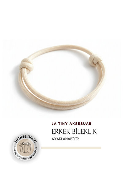 LA TINY AKSESUAR سوار رجالي سميك - سوار كريمي مقاوم للماء وقابل للتعديل - 3 مم