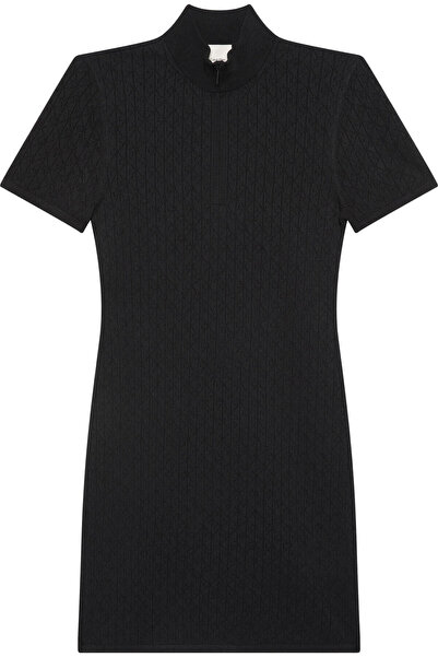 Calvin Klein Sporty 1/4 Zip Mini Sweater Dres Siyah Kadın Elbise