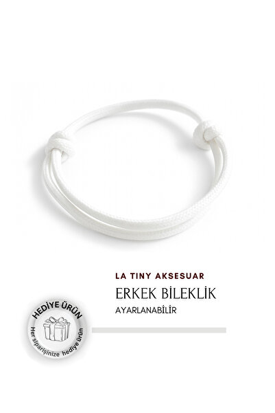 LA TINY AKSESUAR سوار رجالي سميك - سوار أبيض مقاوم للماء وقابل للتعديل - 3 مم