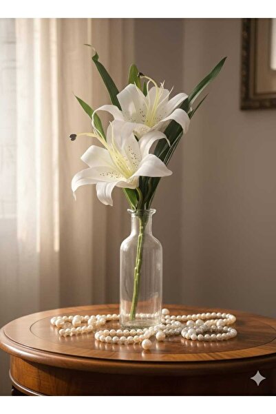 YASİMA Artificial Realistic Textured White Lily Home Vase Decor Arrangement Special Day