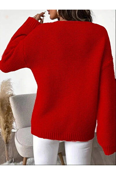 Femella Women Fashion Women's Long Sleeve V-Neck Buttoned Knitwear Blouse