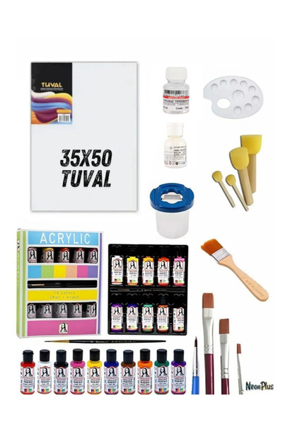 NEON PLUS Lüks Akrilik Boya Başlangıç Seti 35x50 Tuval Lüks Full Seti