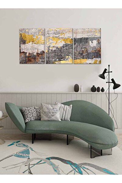 LOWHA مجموعة من 3 لوحات فنية جدارية من القماش مشدودة على إطار خشبي بتصميم تجريدي