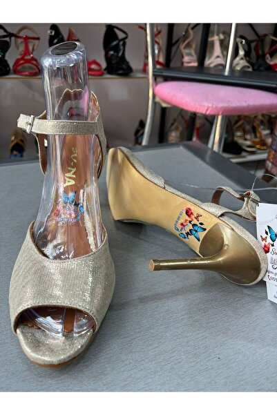 bitangosu Champagne Shiny Open Toe, Single Strap Scarf Model 8.5 cm 13 Pontjurdan Tango, Dance and Evening Dress Shoes