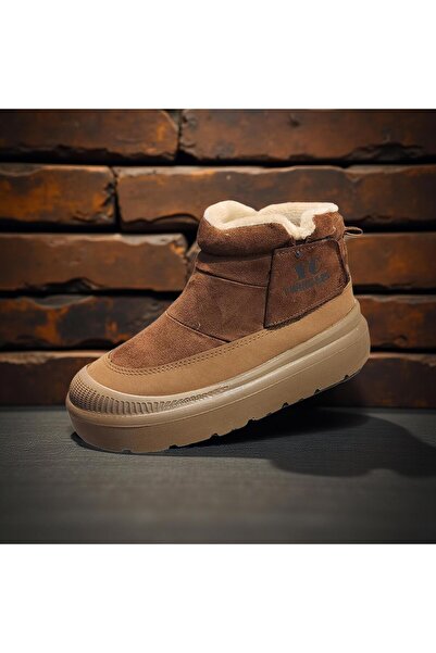 Asyagiyimavm Premium Seçenek: Su Geçirmez Sıcak Astarlı Kar Botu | Kahverengi/Siyah Termal Kışlık Bot