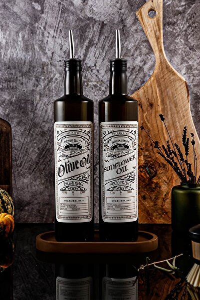 TheBRo 750ml Retro Series Olive Oil Bottle with Wooden Stand and Sunflower Oil Bottle Oil Pot