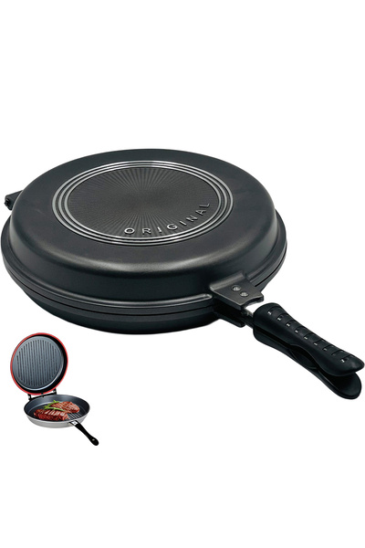 Cady One 32cm Non-stick Double Grill Pan with Airtight Lid and Heat-Insulated Handle