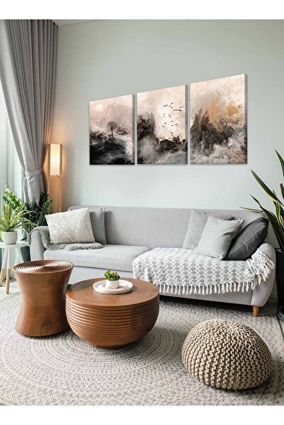 LOWHA Set of 3 Canvas Wall Art Stretched Over Wooden Frame with Abstract Design