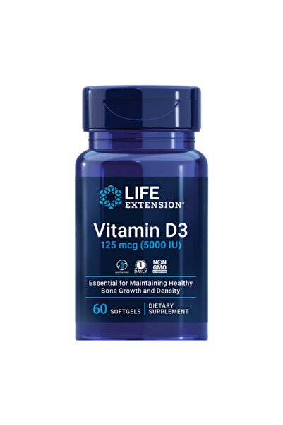 Life مكمل غذائي فيتامين د3، 125 ميكروغرام (5000 وحدة دولية)، 60 كبسولة هلامية