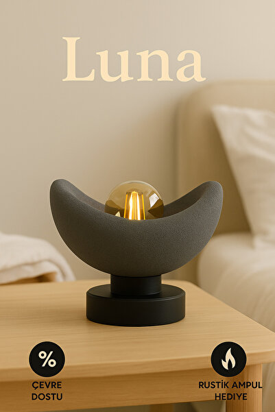 Findify Store Luna Design Table Lamp Gray Bronze Detailed Lampshade Dim Amber Light, Rustic Bulb Gift 20 X 37 cm