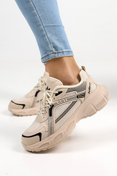 Encool Women's Beige High Sole Sneaker |   Casual and Stylish Sneaker Models for Everyday Wear