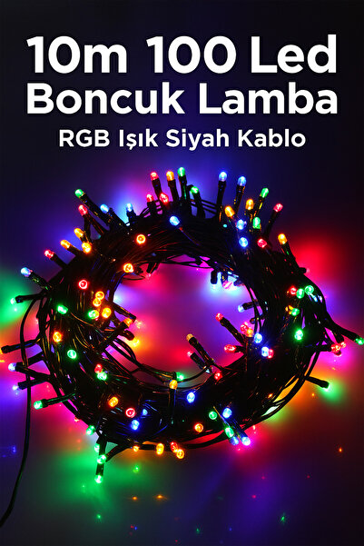 Yenilig 10 Metre 100 Led Boncuk Lamba - RGB Renkli Işık, Siyah Kablo ve Parti...
