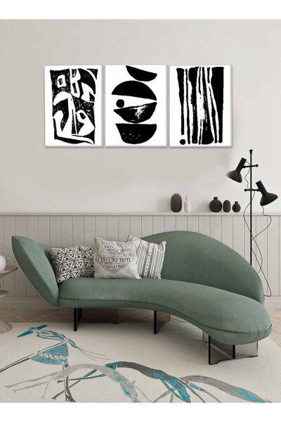 LOWHA مجموعة من 3 لوحات فنية جدارية من القماش مشدودة على إطار خشبي بأشكال عشو...