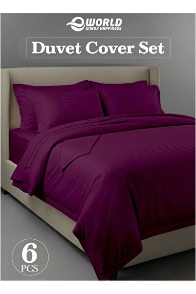 Eworld Premium Striped Duvet Set – 6-Piece Purple King 220x240 cm