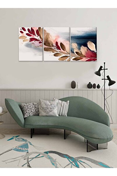 LOWHA Set of 3 Canvas Wall Art Stretched Over Wooden Frame with Leaves Abstract Design