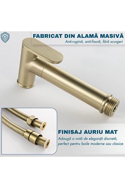 narvara Hygienic shower set for intimate hygiene, hot/cold water, built-in mixer, matte gold