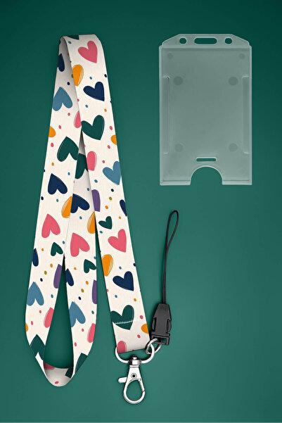 Apptakı Kalp Boyun İpi Boyun Askı İpi Boyun Askısı ve Kartlık - ASS0012-1