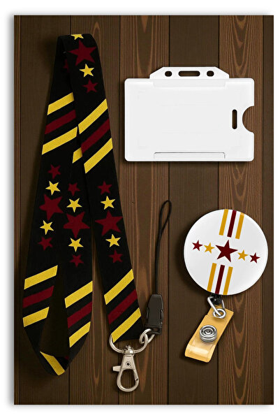 Mia Aurora Beyaz Zemin Yıldız Desenli 3’lü Set Yoyo Yatay Kartlık Boyun Askı İpi