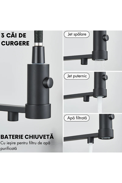 narvara 3-way Kitchen Faucet — Filtered Water Outlet, Pull-Out Spray, 3 Modes, Ceramic Cartridge,