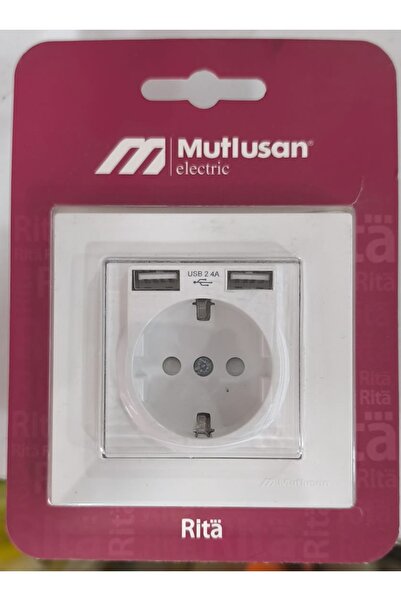 Mutlusan Rita Series USB Socket – Grounded Socket with 2 USB Ports (2.4A, 220V)