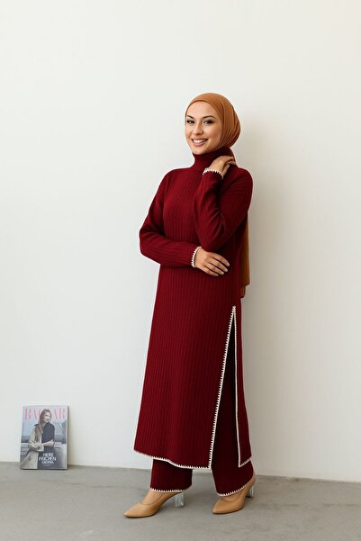 GİYSİ DÜNYASI 57 Triko Fabric Slit Chain Stitched Dress Pants 2-Piece Set