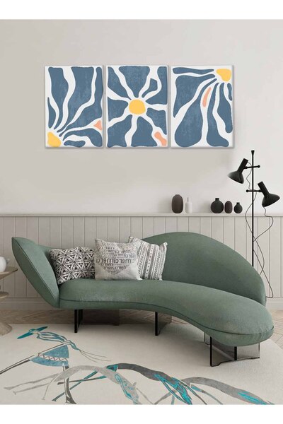 LOWHA Set of 3 Canvas Wall Art Stretched Over Wooden Frame with Feather Abstract Design