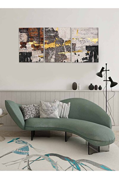 LOWHA مجموعة من 3 لوحات فنية جدارية من القماش مشدودة على إطار خشبي بتصميم تجريدي