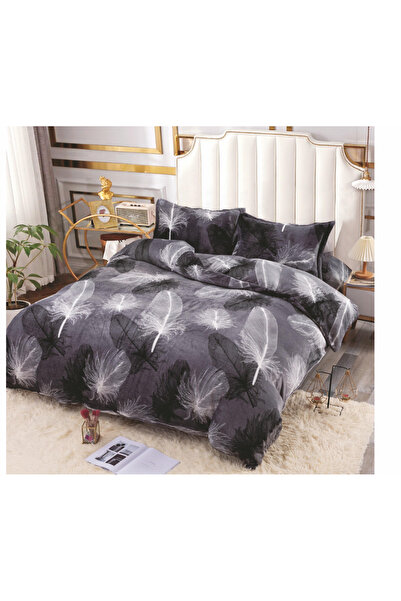 FIONNA.RO Lenjerie De Pat Cocolino 4 Piese - Gri Cu Frunze