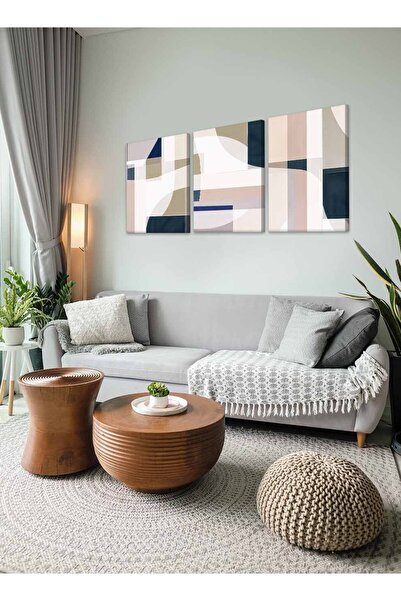 LOWHA Set of 3 Canvas Wall Art Stretched Over Wooden Frame with Shades of Grey Design