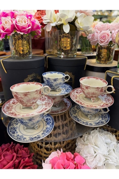 hediye ESTERHOMEDECOR 6 Kişilik porselen çay fincan takımı renkli