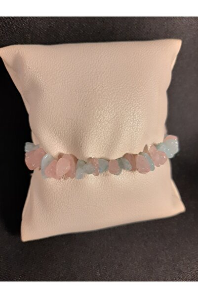 MRYart سوار من الحجر الطبيعي من العقيق المكسور باللونين الأزرق الباستيل والوردي