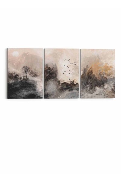 LOWHA Set of 3 Canvas Wall Art Stretched Over Wooden Frame with Abstract Design