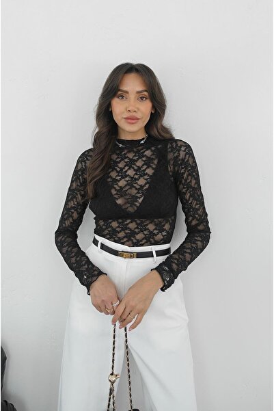 manana fashion Lace Detailed Transparent Blouse