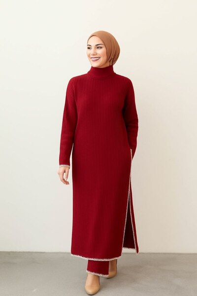 GİYSİ DÜNYASI 57 Triko Fabric Slit Chain Stitched Dress Pants 2-Piece Set