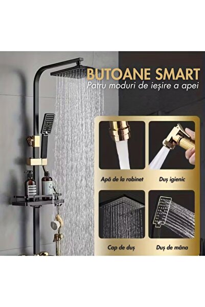 narvara Complete Shower Column Set - Brass Body, 4 Flow Modes, Black/Gold