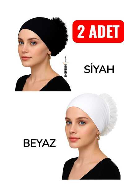 NF ND ENEFENDİ 2 Pieces Silicone Ruffled Bonnet Non-Slip Bun Bonnet Stitch-Free Black White |   Comfortable Practical Bonnet