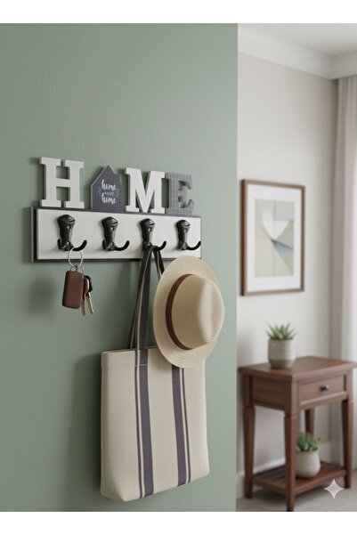 HomeBasics Ahşap Askılık Yazılı Hol Mutfak Kıyafet Fincan Askılığı